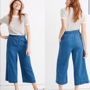 Soft denim plus size ankle length wide pants